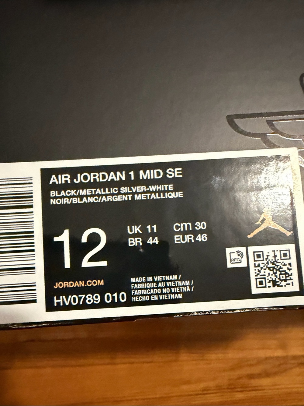 Nike Air Jordan 1 Mid SE with Box Label - Black/Metallic Silver-White size 12